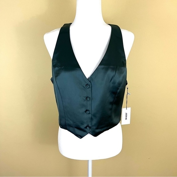 NWT Jason Wu Sage Green Satin 4 Button Cropped Sexy Plunge Fitted Vest Size L - Picture 2 of 15
